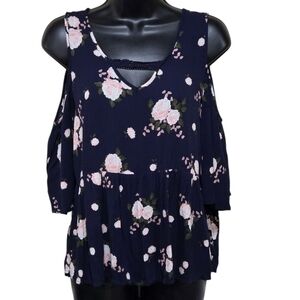 Bongo Junior Floral Cold Shoulder Top - Navy Size M